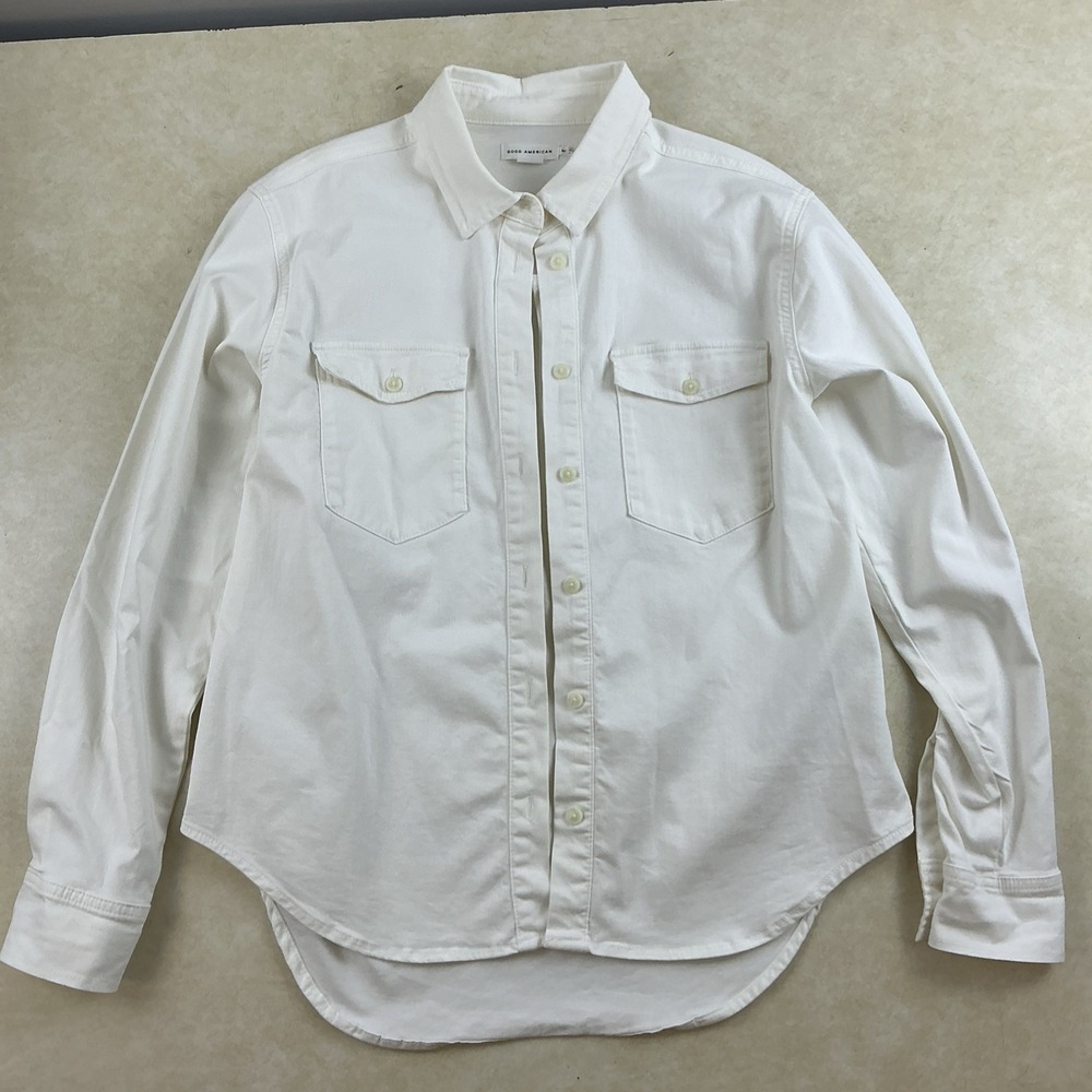 Good American Denim Fitted Shirt Womens M Cloud White Oversized Cotton